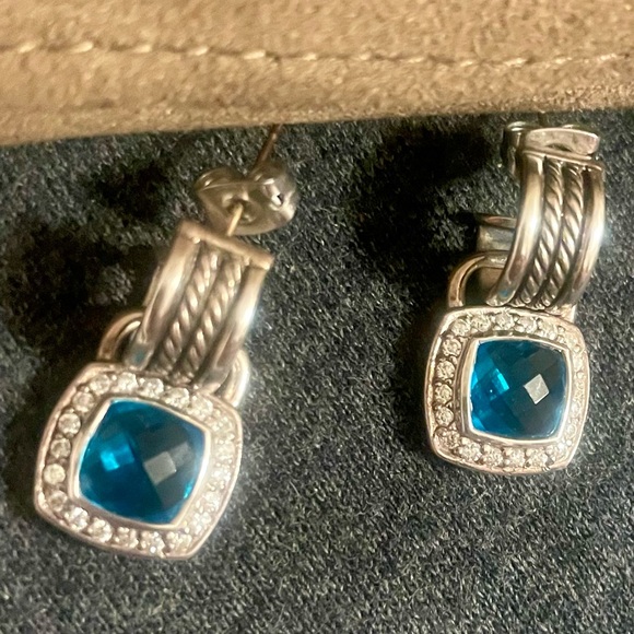 DY diamond and topaz earrings solid silver 925 designer - Picture 3 of 7